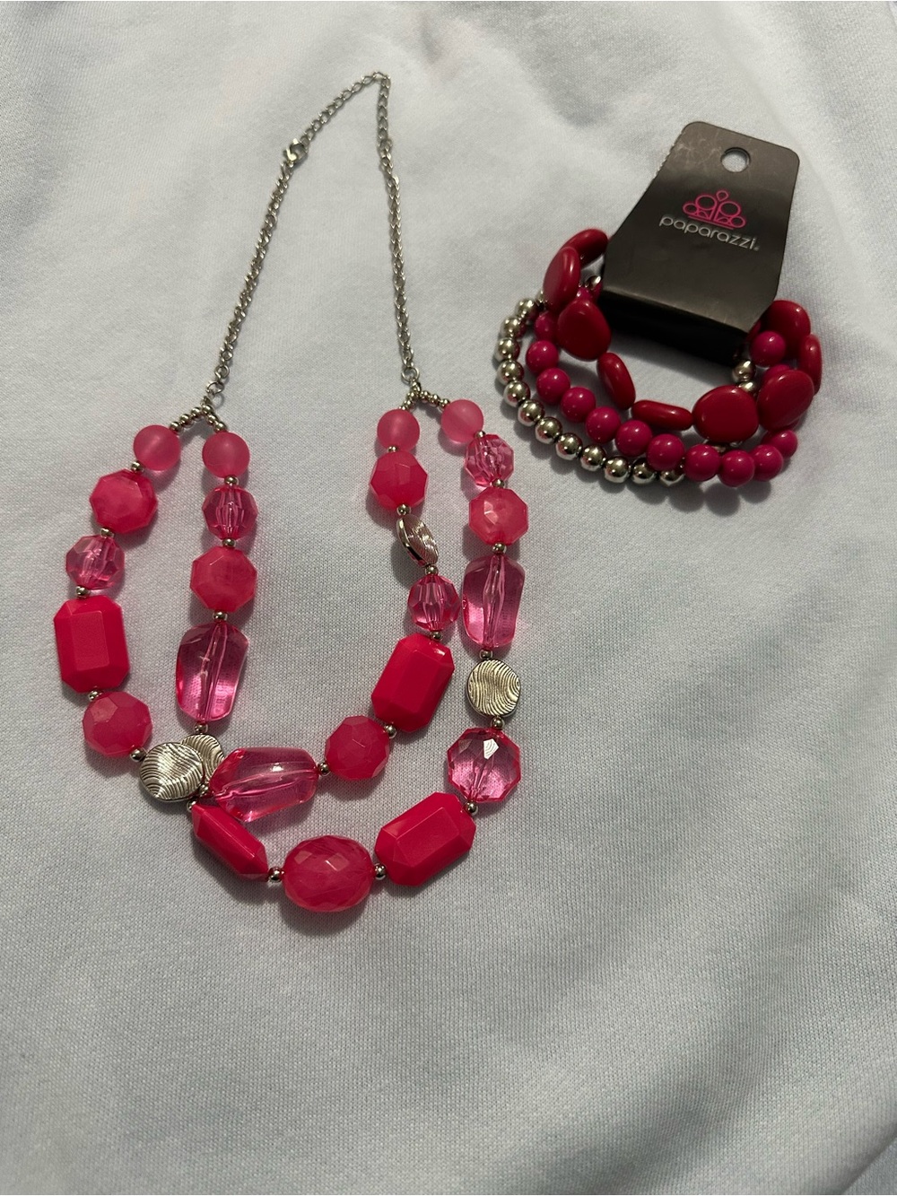 paparazzi Hot Pink Multi-Bead Necklace and Bracelet Stack